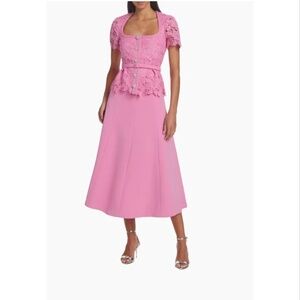 Self-Portrait Guipure Lace Midi Pink Dress Rhinestone